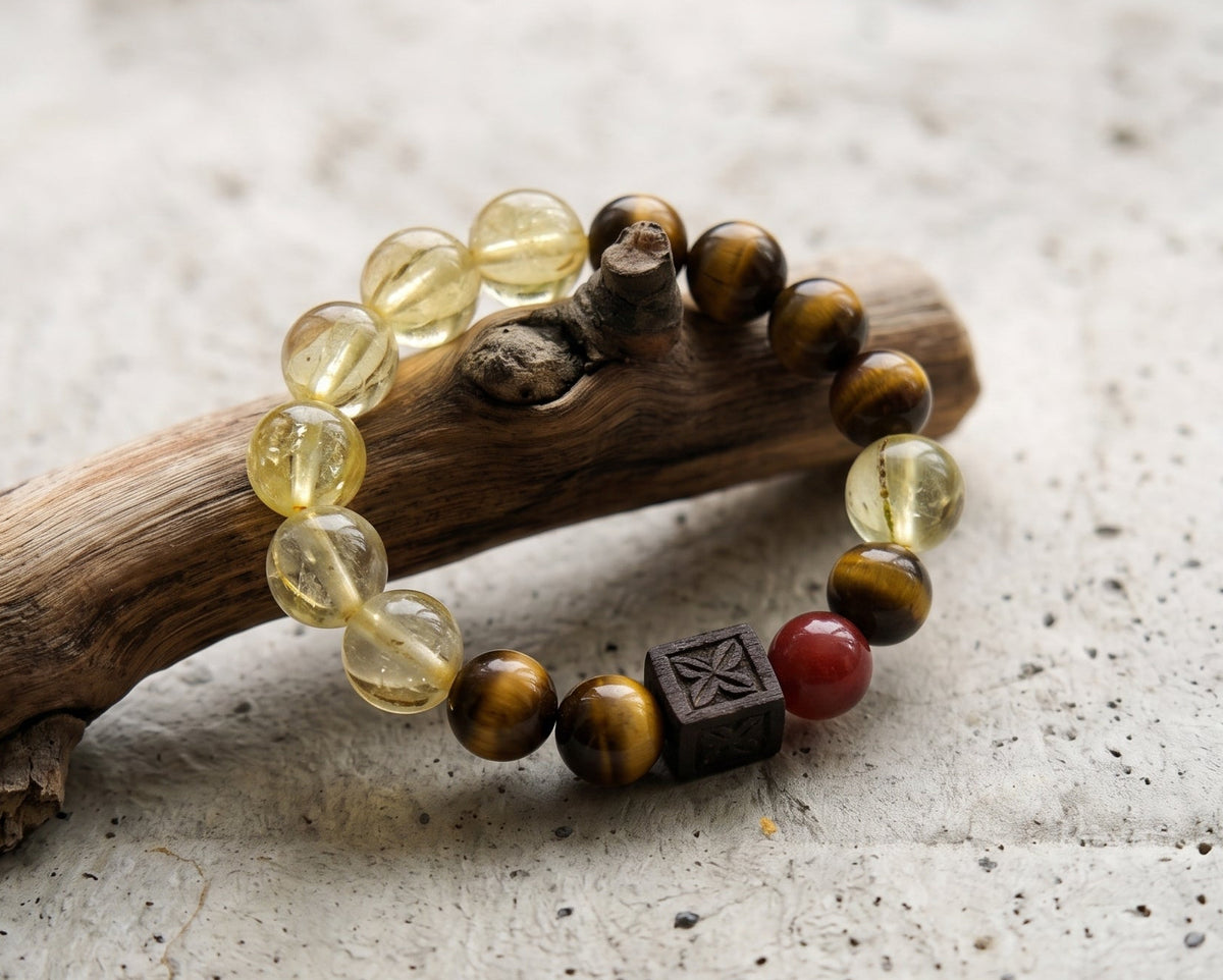 Rutilated Quartz and Tiger's Eye Bracelet | Golden Axis