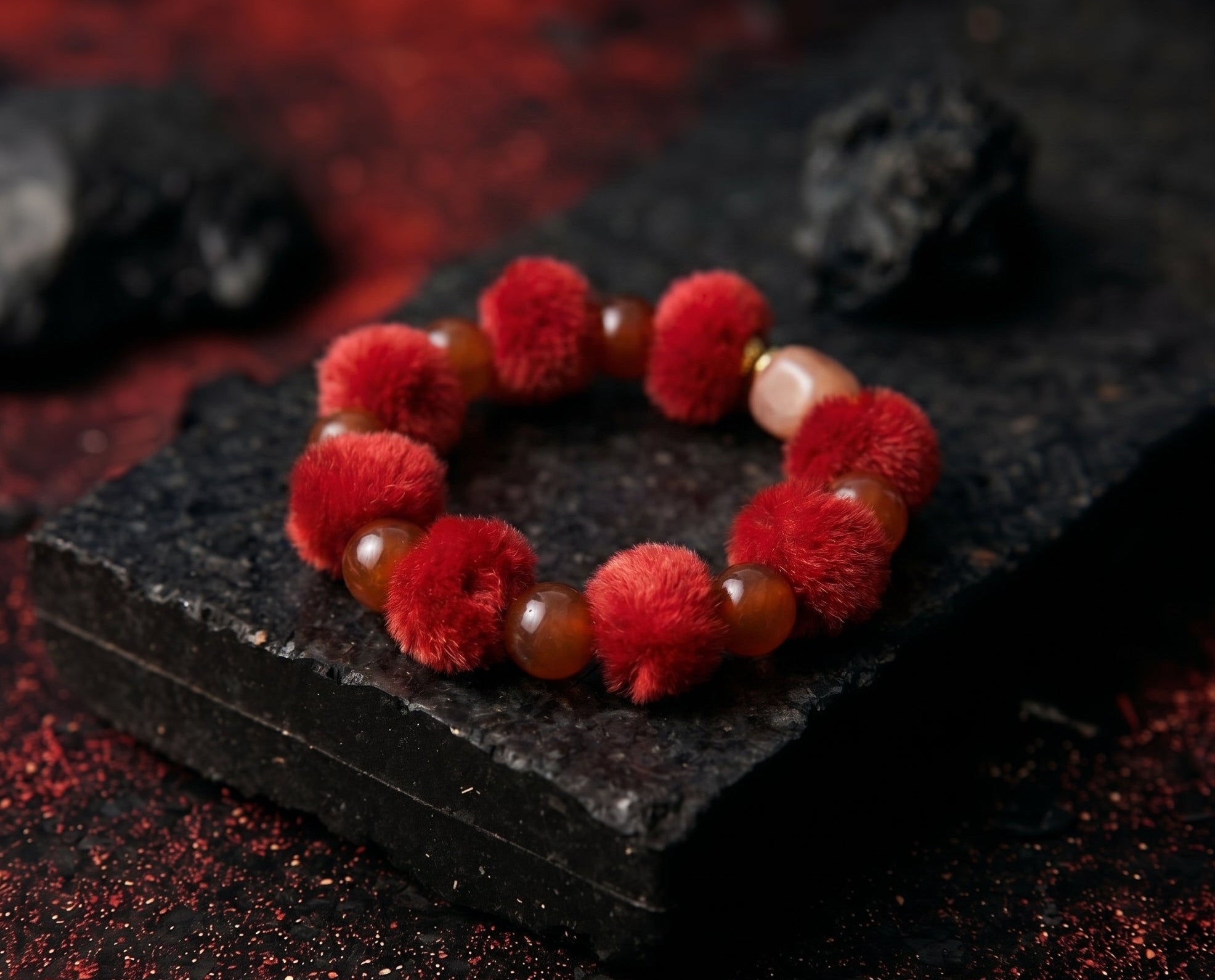 Cinnabar and Clear Quartz Bracelet | Vermilion Thread
