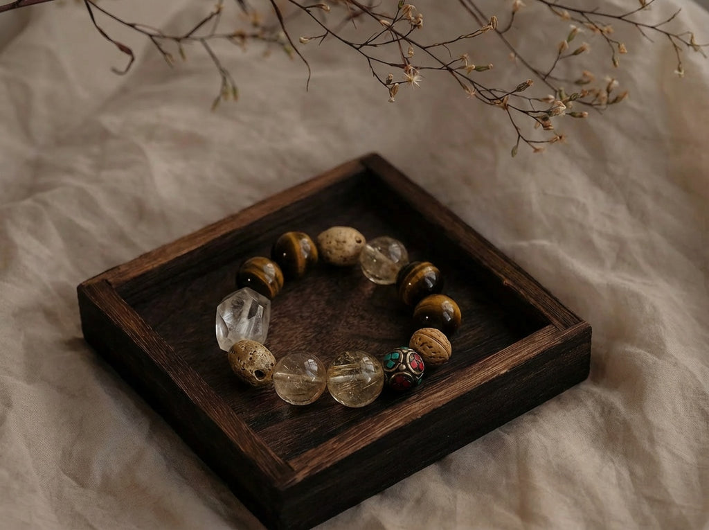 Handmade Tiger's Eye and Clear Quartz Bracelet | Nomad Relic